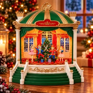 novogodisnja_pozornica_sa_muzikom_i_figurama Novogodišnja pozornica sa muzikom i figurama donosi LED svetlo, šljokice i raskošnu prazničnu atmosferu