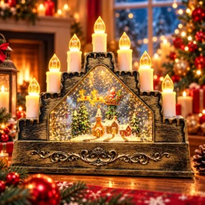 svecnjak_novogodisnja_lampa_sa_svetlucavim_snegom Svećnjak novogodišnja lampa sa svetlucavim snegom i Deda Mrazom daje topao praznični sjaj svakom kutku doma